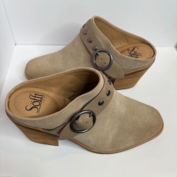 Söfft Suede Leather Mules Studded Buckle Block Heel Clogs Shoes Womens Size 7 - Picture 4 of 10